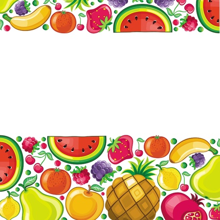 Different types of delicious fruits combined in frame  With space for your text のイラスト素材