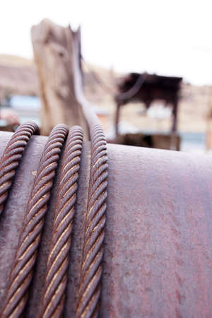 old mining equipment rusty cableの写真素材