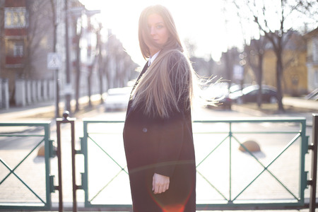 sunny portrait of a beautiful fair-haired girl of Slavic appearance. long hair, sunshineの写真素材