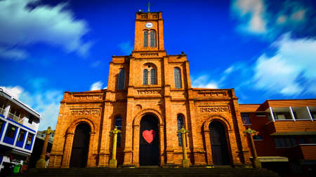 old church under blue skyの写真素材