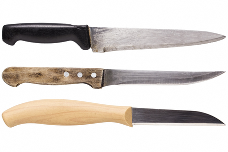 Kitchen knife collection isolated on whiteの写真素材