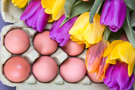 bouquet of tulip flowers and eggs