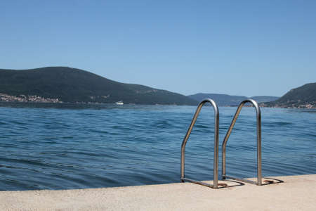 metal ladder on the beach in Tivat, Montenegroの写真素材