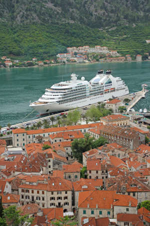 Cruise ship in port of Kotor, Montenegroの写真素材