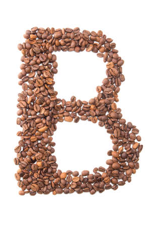 Letter B, alphabet from coffee beans isolated on white backgroundの写真素材