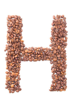Letter h, alphabet from coffee beans isolated on white backgroundの写真素材