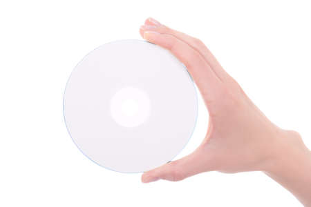 woman hand with blank compact disk isolated on white background