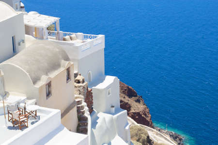 traditional houses at Santorini island in Greeceの写真素材