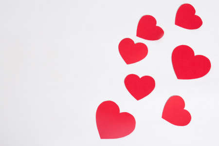 red paper hearts over white background with copy spaceの写真素材