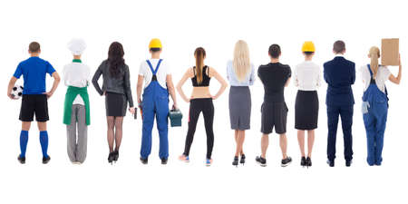 set of diverse people back view isolated on white backgroundの写真素材