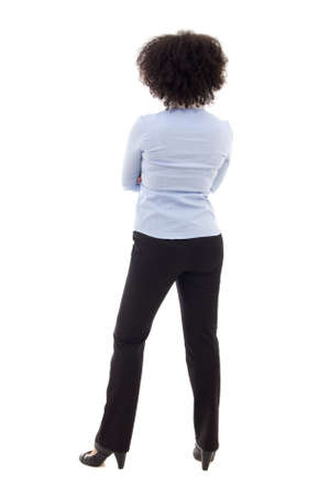 back view of young african american business woman posing isolated on white backgroundの写真素材