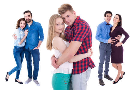 first love concept - young couples isolated on white backgroundの写真素材