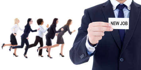 vusiness and career concept - hr specialist and running business people isolated on white background