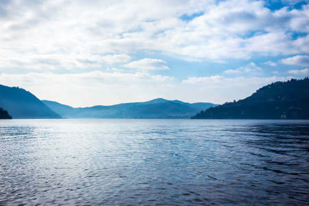 beautiful evening view of mountains and Como Lake landscape in Italy