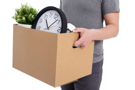 moving concept - close up of male hands with box isolated on white backgroundの写真素材