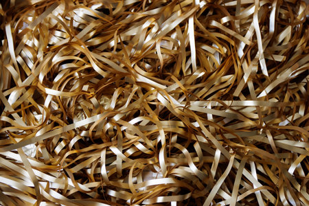 christmas and new year background - close up of shiny golden ribbons