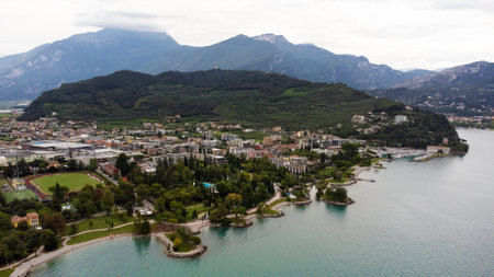 beautiful aerial view of italian town Riva del Garda near Garda lakeの写真素材