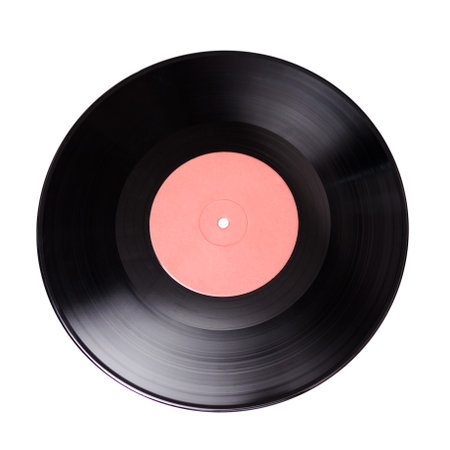 Black old vinyl disc isolated on white backgroundの写真素材