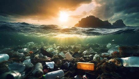waste and garbage under the blue seaの素材
