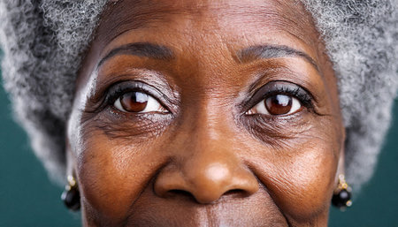 Photo pour Portrait of elderly grey-haired afro woman eyes with wrinkles - image libre de droit