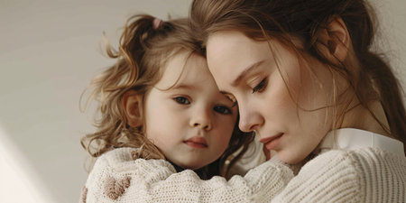 Close up portrait of young mother and her little daughterの素材