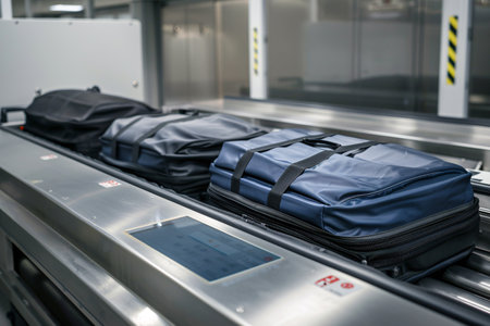 Many bags in luggage control in X ray scanner in airportの素材