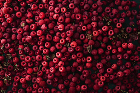 pile of ripe raspberries, summer backgroundの素材