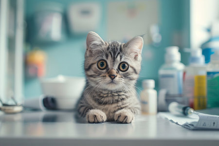 vaccination of cute cat in the veterinarian modern clinicの素材