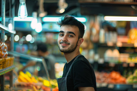 young male worker of big grocery supermarketの素材