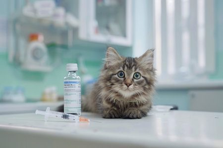 vaccination of cute cat in the veterinarian clinicの素材