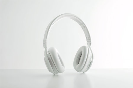 White modern headphones on the white background with copy spaceの素材