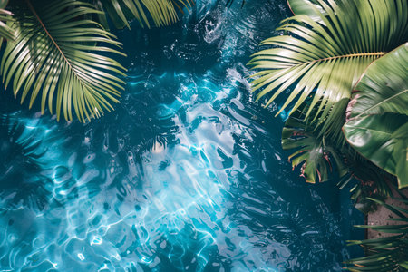 top view of water pool summer background with copy spaceの素材