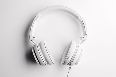 White headphones on the white background with copy spaceの素材