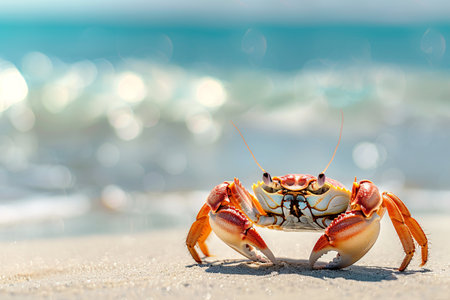little crab on the summer beach background with copy space for textの素材