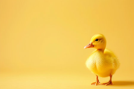 little funny duck on yellow background with copy spaceの素材