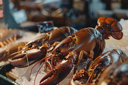 fresh big lobster in the fish market with copy spaceの素材