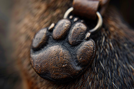 close up of paw shaped pendant on the collar on the dog's neckの素材