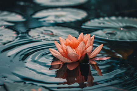 orange lotus flower in waterの素材