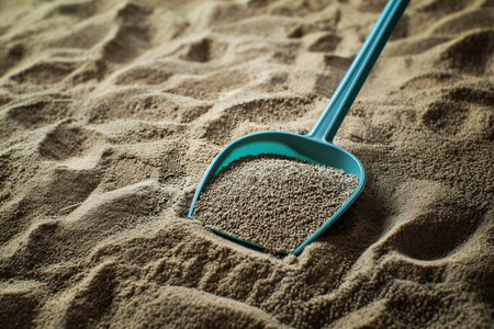 close up of clean sand in cat litter and scoopの素材