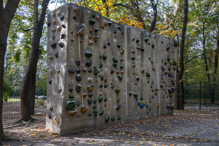 modern climbing wall in city parkの素材