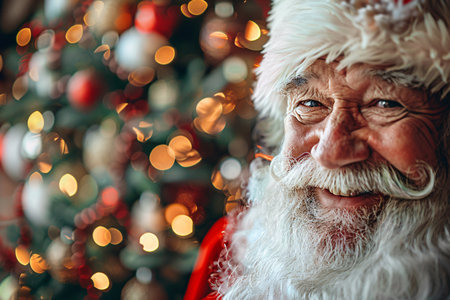 portrait of santa claus and christmas tree on backgroundの素材