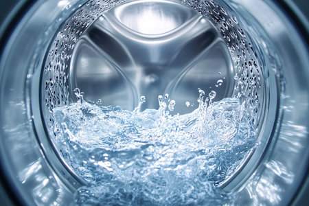 inside view of a washing machine with clean water with copy spaceの素材