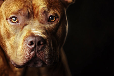 brown strong pitbull on dark background with copy space for textの素材