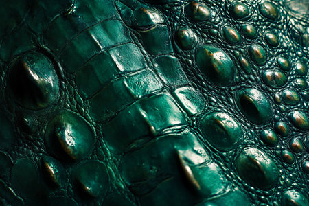 close up of green crocodile skin leather backgroundの素材