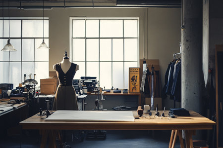 modern fashion designer's studio with mannequins, ai generatedの素材