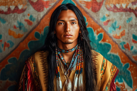 american indian man in traditional clothesの素材