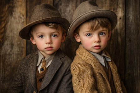 two little boys brothers twins in suitsの素材
