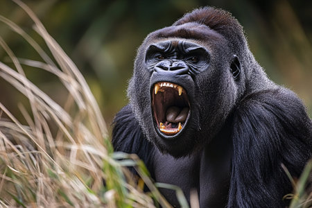 portrait of angry gorilla in wildlifeの素材