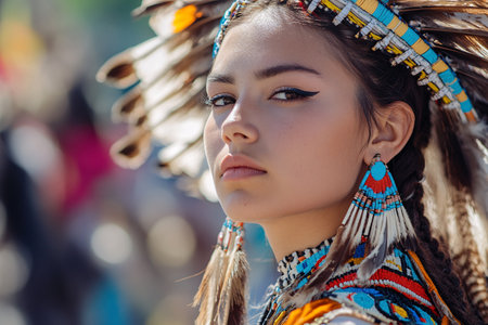 portrait of beautiful american indian in traditional clothesの素材
