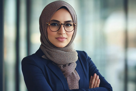 portrait of confident muslim business woman in hijabの素材
